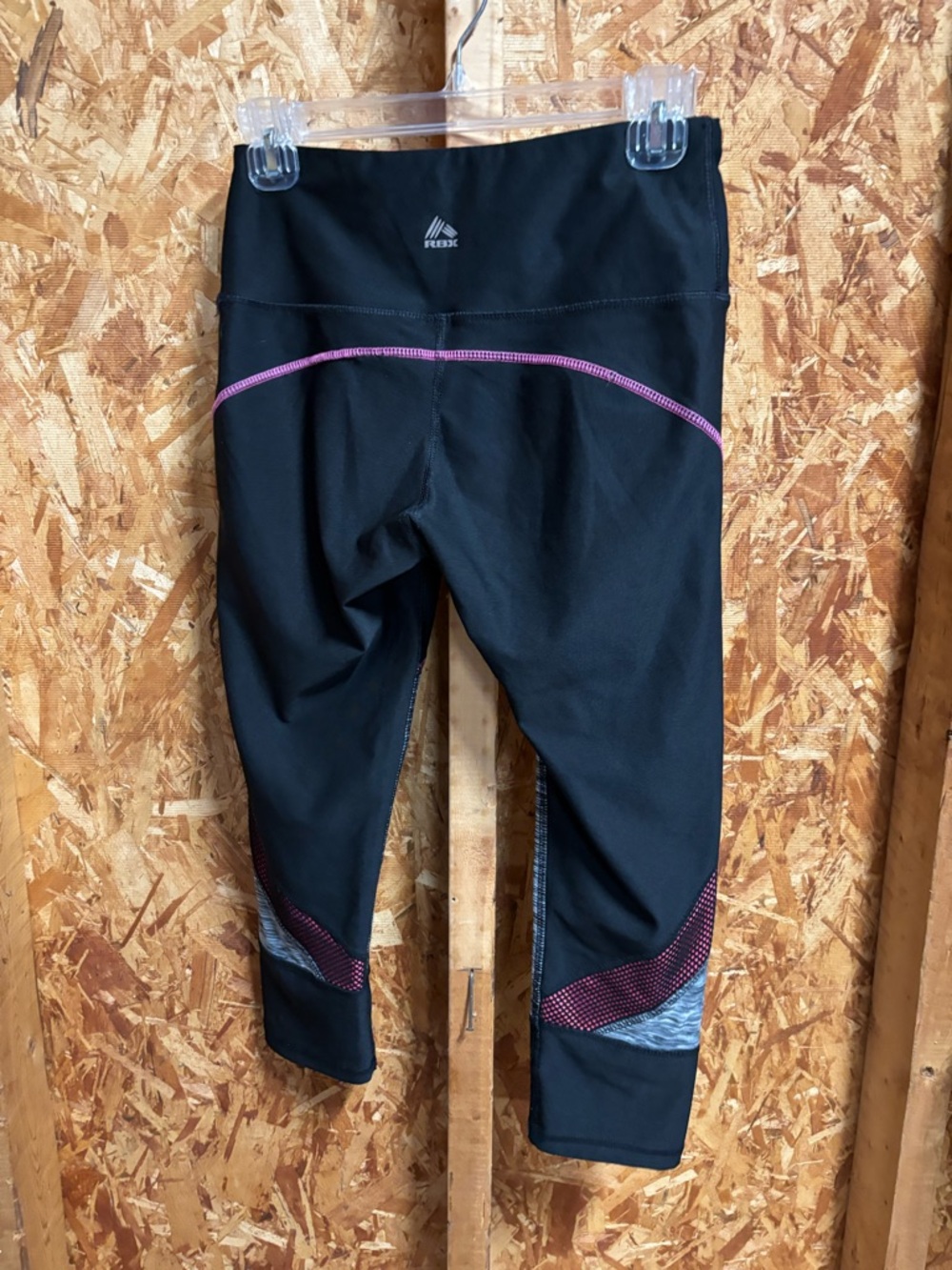 RBX Black Capri Leggings with Pink Trim and Gray Panels - Picture 4 of 4